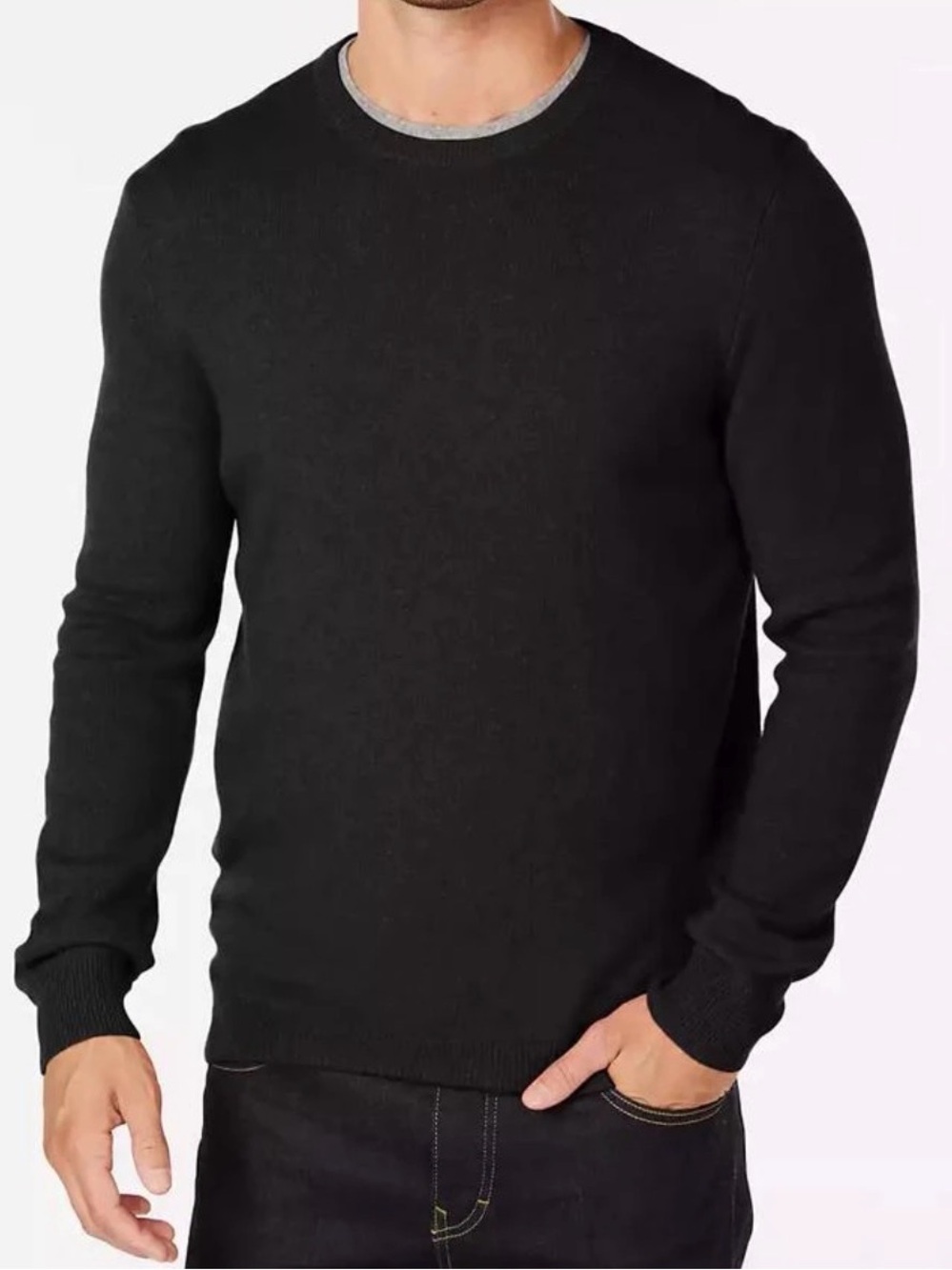 NWT 2-Ply 100% Cashmere Black Crewneck Sweater Club Room Luxury M Unisex